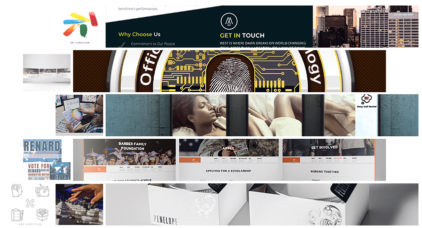 Collage header image of different design work from ULOV